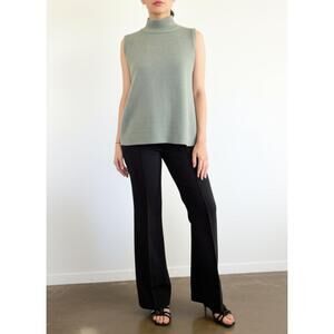 NINE‎ WEST Womens Sweater Vest Size L Sage Green Ribbed Mock Neck Minimalist